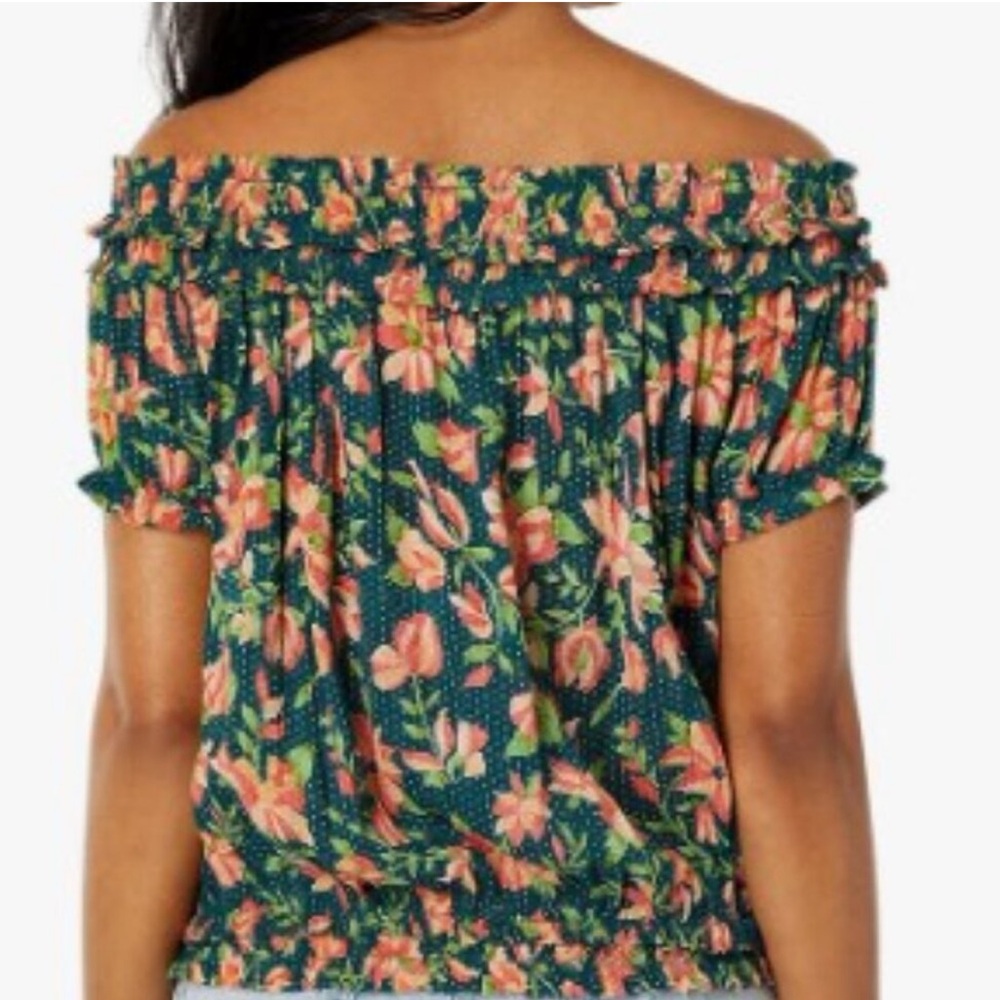 Free People FP One Suki Floral Off-Shoulder Short Sleeve Blouse - Picture 2 of 8
